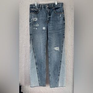 Good American Distressed Wide Leg Raw Hem Two Tone Jeans Size 10